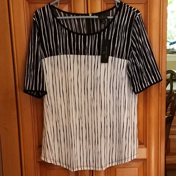 Worthington Tops - New With Tags Short Sleeve Zipper Back Stripey Top
